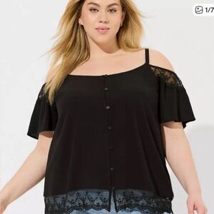 Torrid Cold Shoulder Lace Trim Top